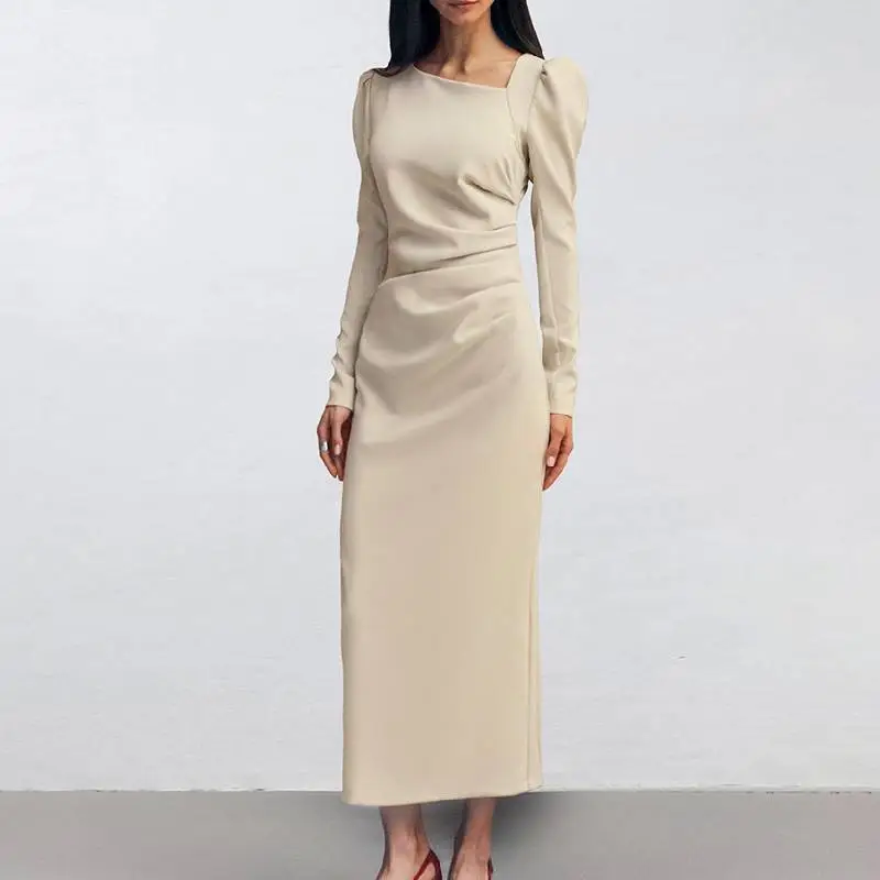 Casual Plain Blended Fabric Dress Women-3