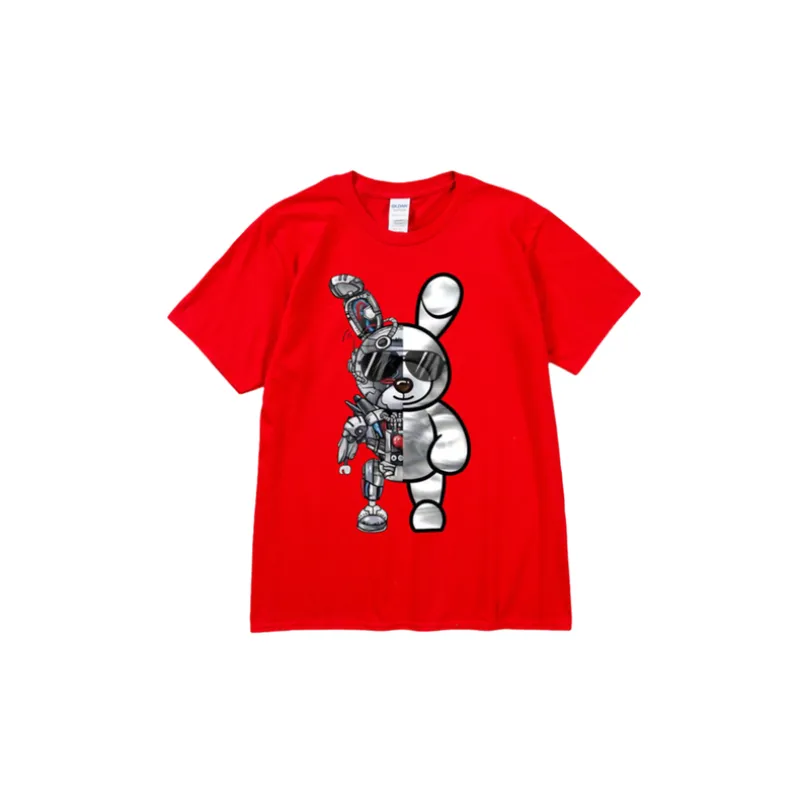 Mechanical Sunglasses Rabbit Printed Gothic Crewneck Loose T shirt-5