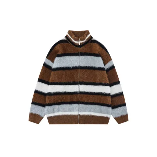 High Street Collisional Stripe Jacquard Fleece Zippered Sweater