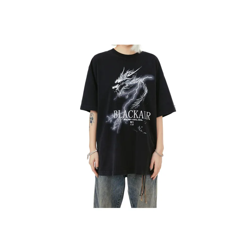 Niche Design Printed Loose Short sleeved Casual Washed T shirt-2