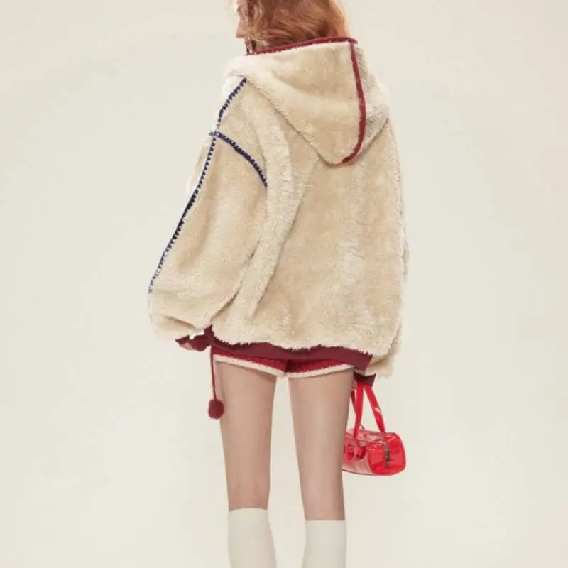 Retro Loose Blended Synthetic Fabrics Velvet Jacket-3