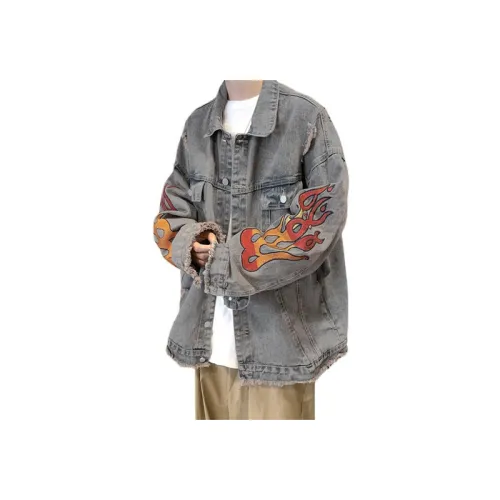 Retro Flame Embroidered Denim Jacket