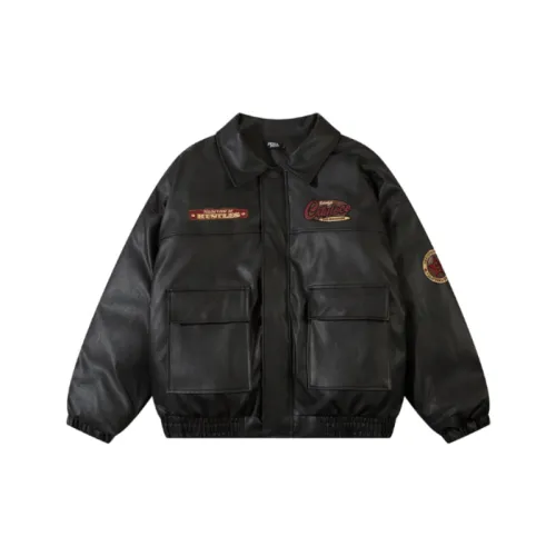Vintage Letter Embroidered Collar Puleather Thickened Cotton padded Coat