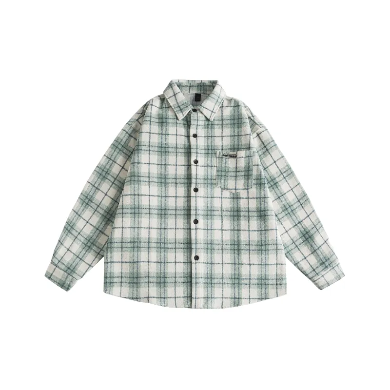 Retro Long Sleeve Cotton Blended Fabric Shirt Unisex-0