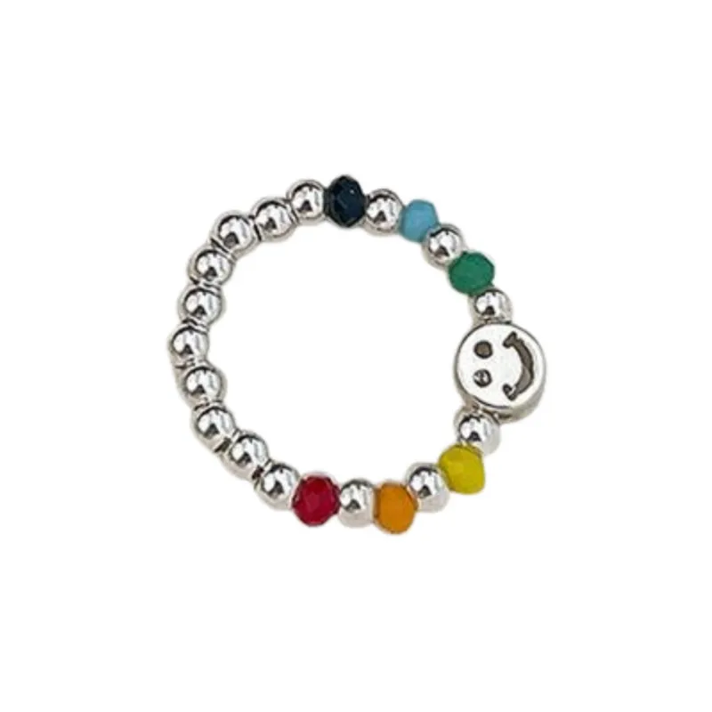 Colored Beaded Smiley Face Ring-0