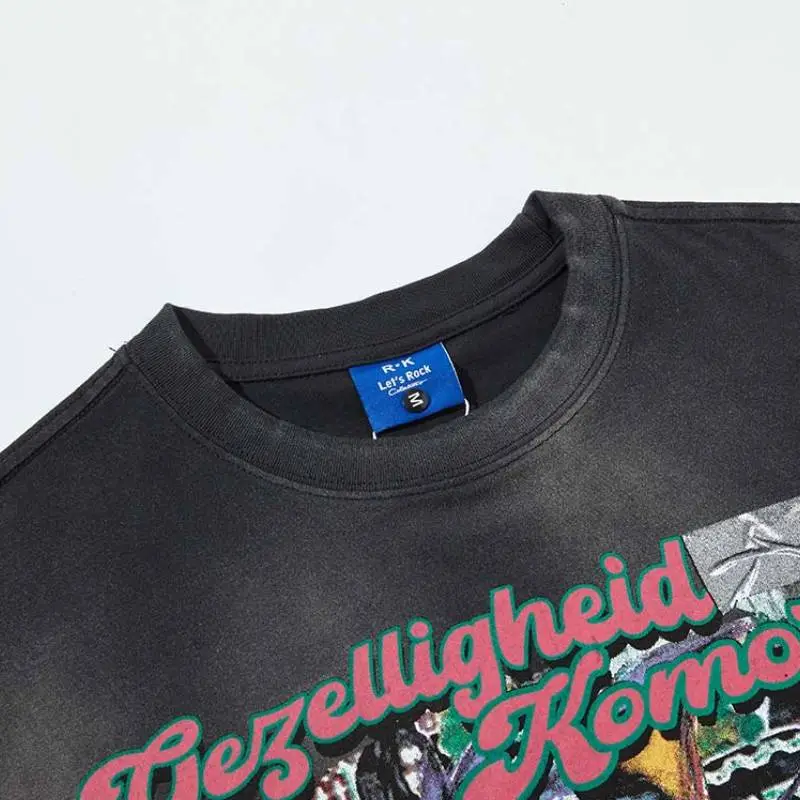 Cartoon Washed Cotton Blended Fabric T Shirt-4