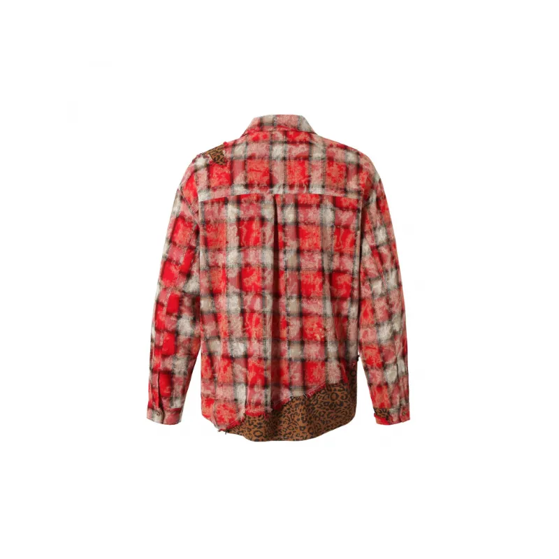 Leopard Print Stitching Long Sleeved Shirt-1
