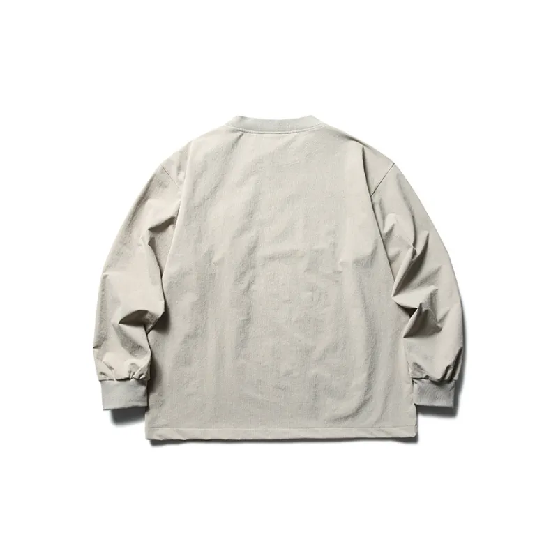 Retro Contrast Color Design Sense Multi Pocket Long Sleeved T Shirt-1