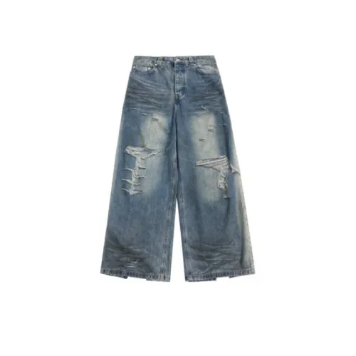 Retro Washed Loose Ripped Wide Leg Jeans