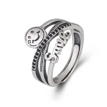 Japanese And Korean S925 Sterling Silver INS Wind Smiley Smile Diamond Ring Smile Expression Index Finger Ring Finger Ring For Women