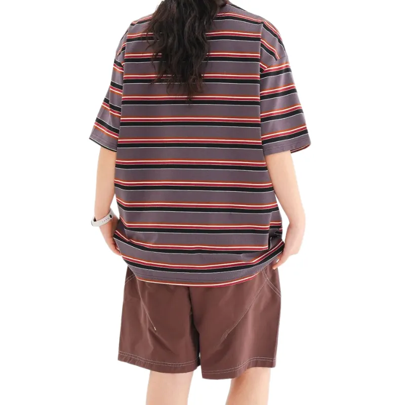 Retro Striped Cotton Blended Fabric T Shirt Unisex-3