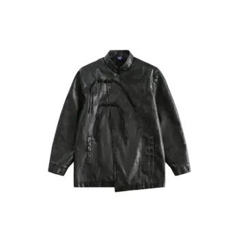 Slant Placket Washed Leather Jacket