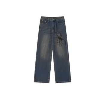 Vintage Spider Print Loose Jeans