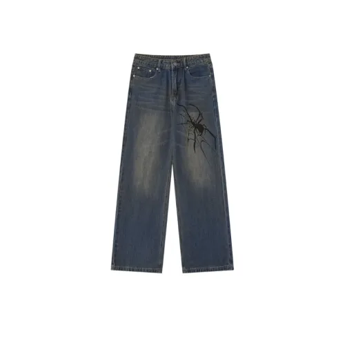 Vintage Spider Print Loose Jeans