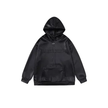 PU Leather Simple Letter Hoodie