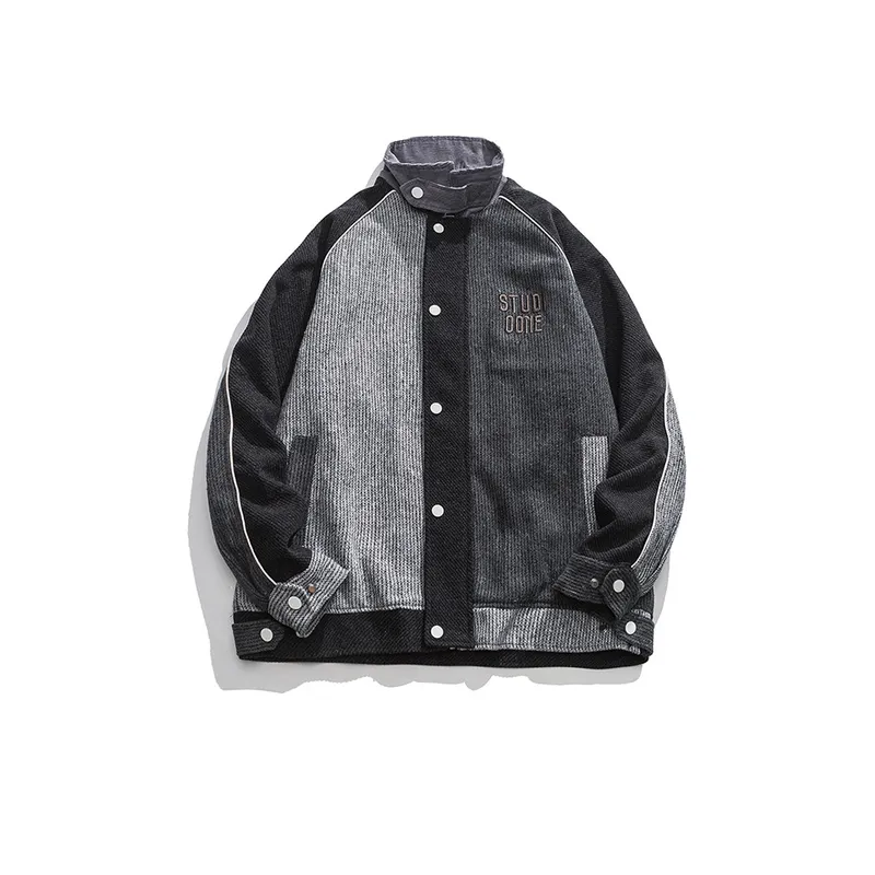 Color blocked Stand Collar Corduroy Jacket