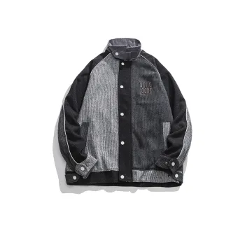 Color blocked Stand Collar Corduroy Jacket