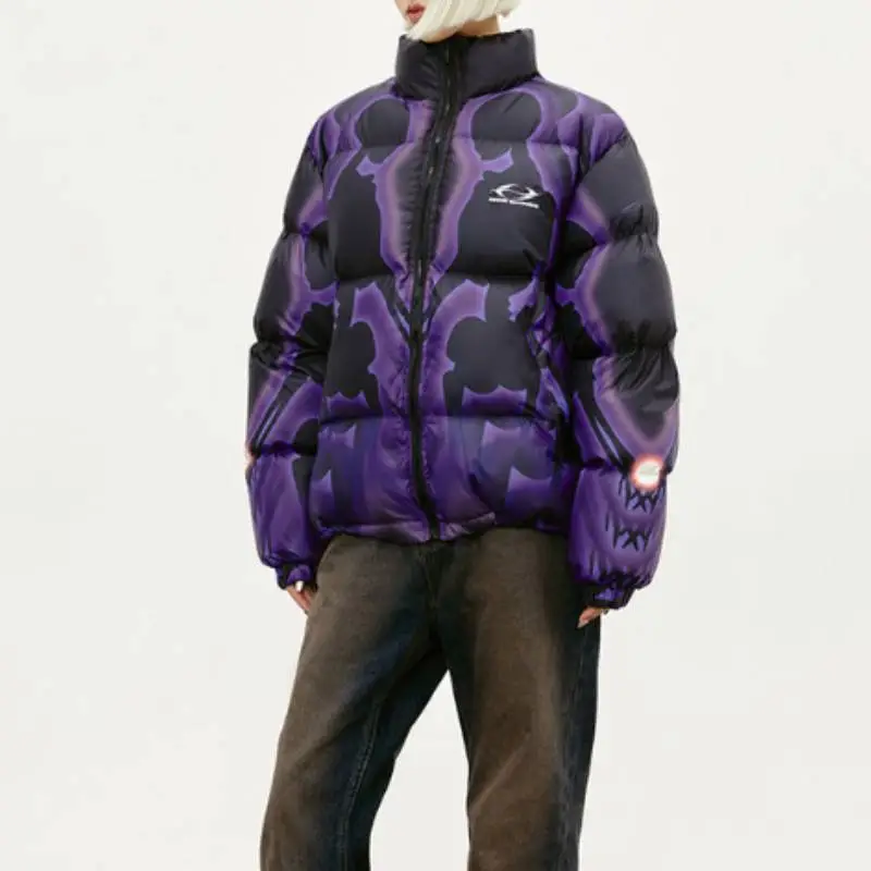 Skull Digital Printing Half high Collar Zipper Thickened Warm Cotton padded Jacket-6