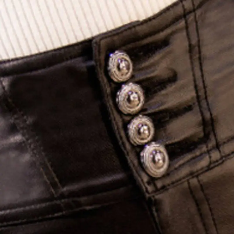 Basics Warm Polyester Leather Pants Women-3