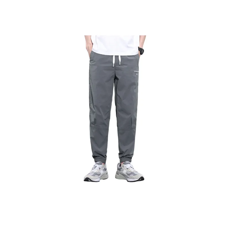 Solid Color Elastic Waist Loose Casual Pants-0