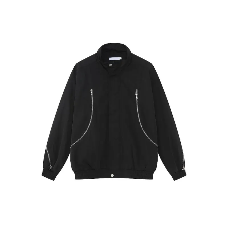 New Arrival Multiple Zippers Stand Up Collar Loose Casual Jacket-0
