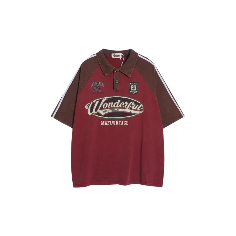 Trendy Retro Contrast Polo T Shirt-2