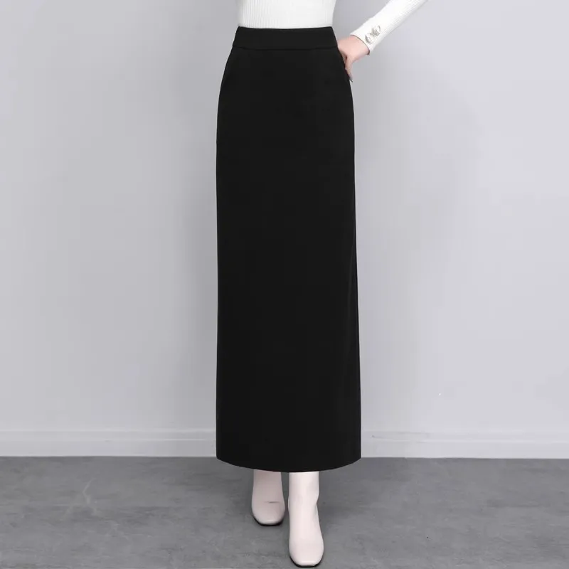 Elegant Plain Woolen Fabric Skirt Women-1