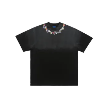 Wash Old Street Petal Print Short sleeved Loose Shoulder T shirt