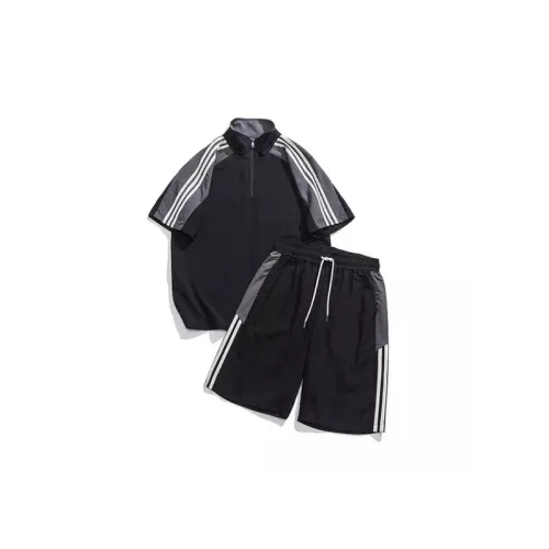 Sports Suit Men's Summer Ice Silk Quick-drying Two-piece Set Half-zipper Short-sleeved T-shirt Casual Shorts With A Set Of Trendy