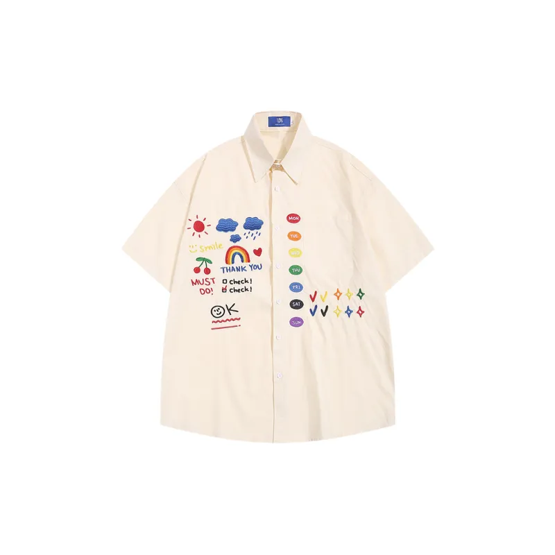 Retro Fun Cartoon Embroidered Short Sleeved Shirt