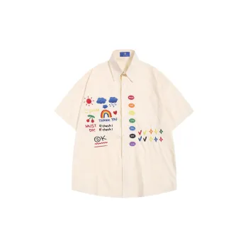 Retro Fun Cartoon Embroidered Short Sleeved Shirt