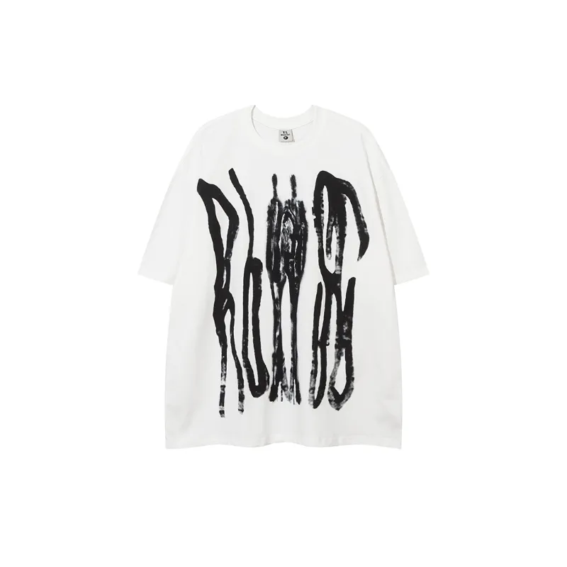 Graffiti Hand painted Niche Letter Large Printed Short sleeved T shirt-0