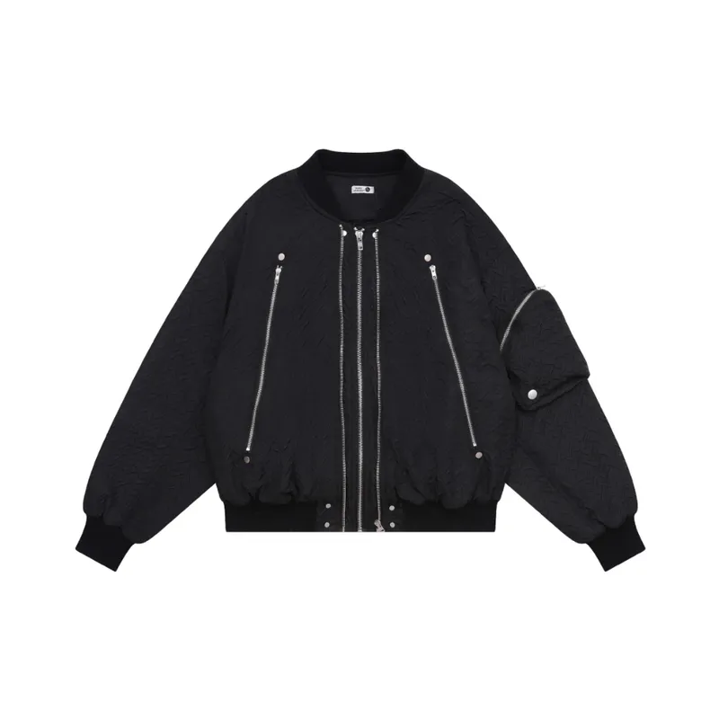 High Street Retro Multi zipper Decorated Flight Jacket-0