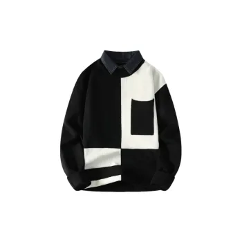 Fake Two piece Fleece and Thickened Shirt Collar Sweater