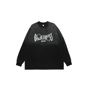 Vintage Hanging Dye Gradient Washed High Street Printing Loose Long Sleeve T Shirt