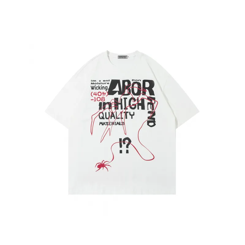 Street Fashion Loose Font Line Pulp Print Short sleeved Loose T shirt-0