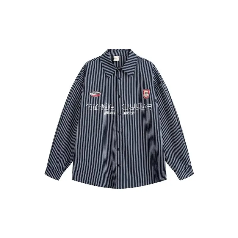 Simple Striped Cotton Blended Fabric Shirt-0