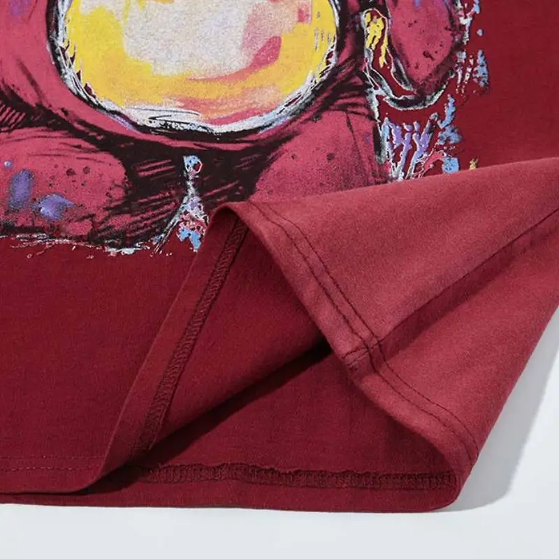 Cartoon Washed Cotton Blended Fabric T Shirt-3