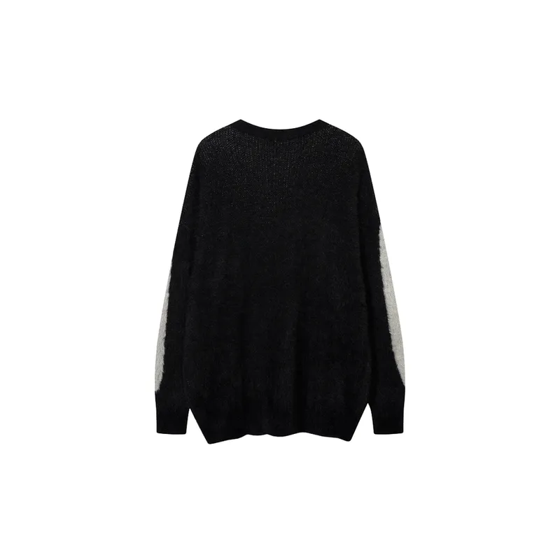 Hip Hop Stitching Contrast Color Crewneck Sweater-1