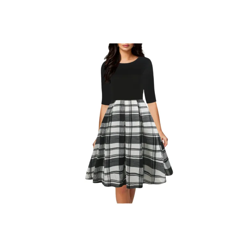Elegant Contrast Color Cotton Dress Women-2