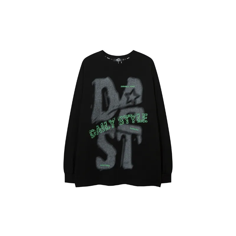 Retro Graffiti Letter Print Long Sleeve T Shirt