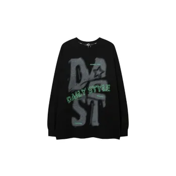 Retro Graffiti Letter Print Long Sleeve T Shirt