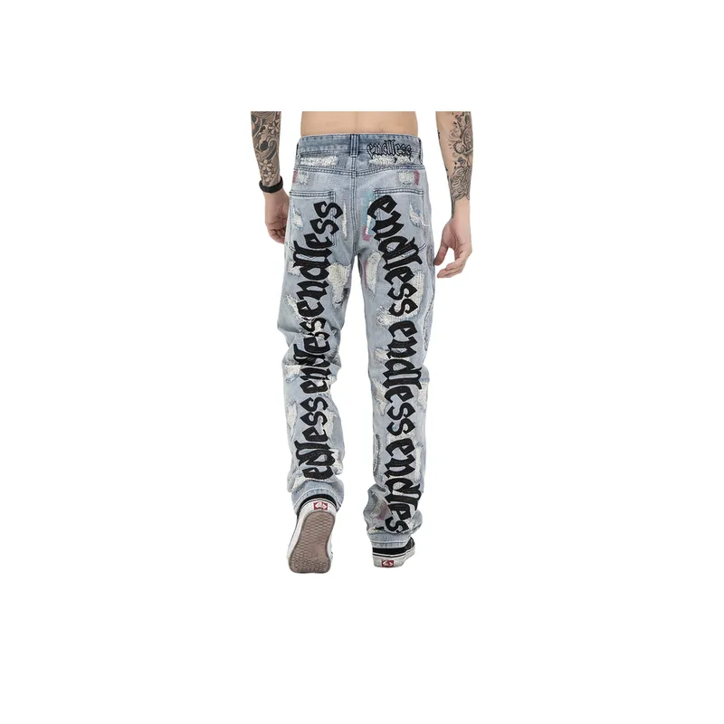 Retro Embroidered Ripped Jeans-3