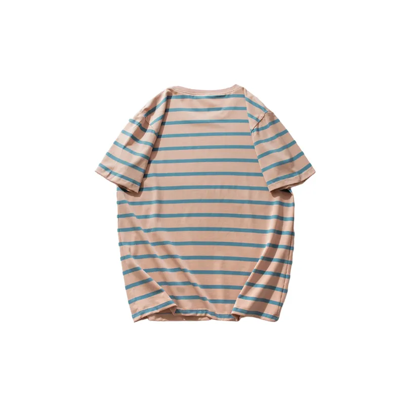 Striped Loose Cotton Blended Fabric T Shirt-1