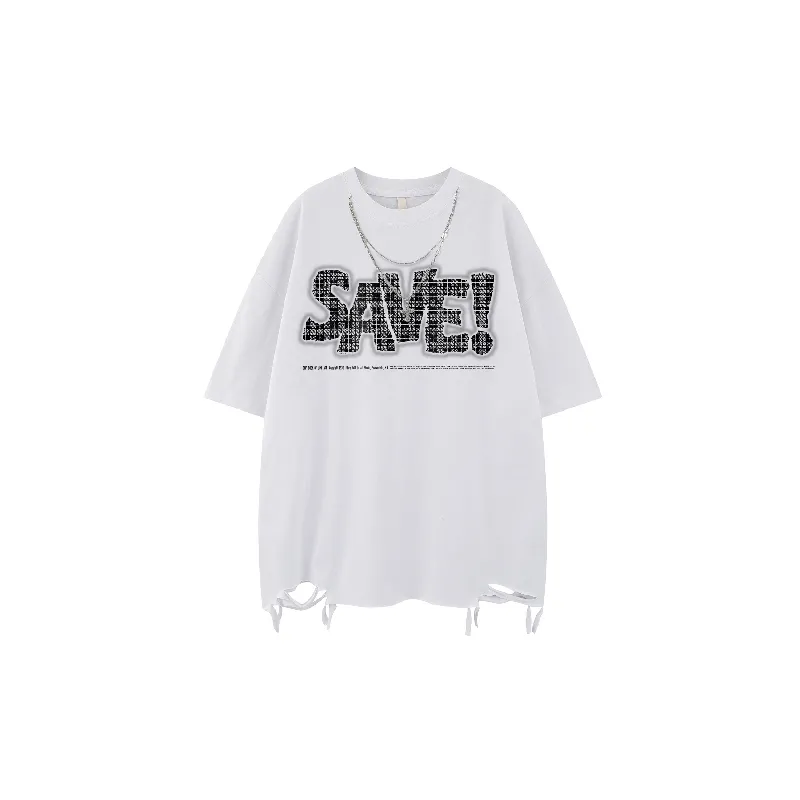 Fashionable Ripped Cotton Blended Fabric T Shirt Unisex-0