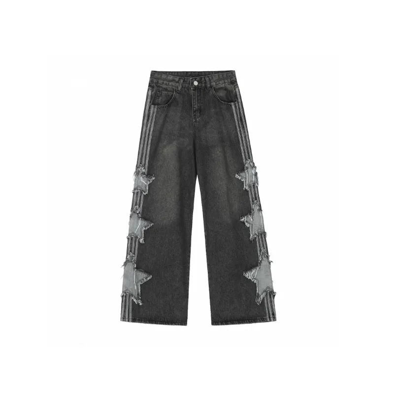 Casual Frayed Patch Jeans-0