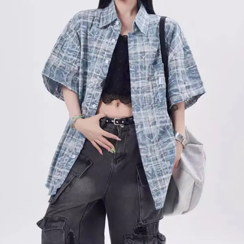 Retro Plaid Denim Shirt-2
