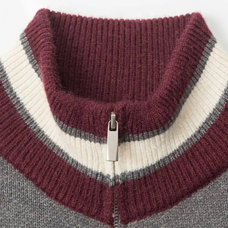 Contrast Color Zipper Sweater Women-4