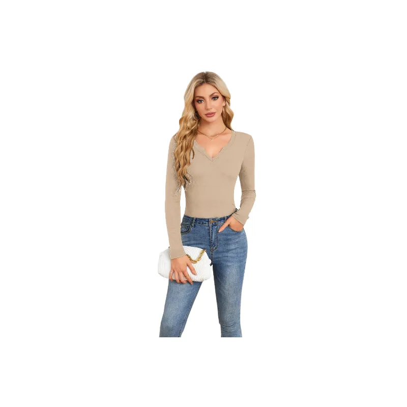 Casual Plain Polyester T Shirt Women-2
