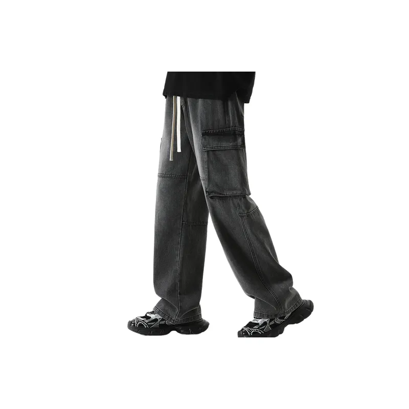 Fashionable Loose Denim Cargo Pants-13